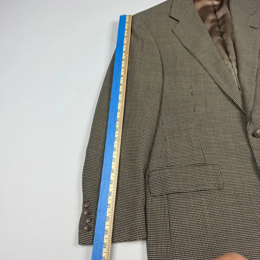 Vintage Polo Ralph Lauren Blazer Coat Mens 39R Brown Houndstooth Wool Mohair USA